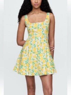 Gap lemon dress size XL Tall brand new linen blend smocked